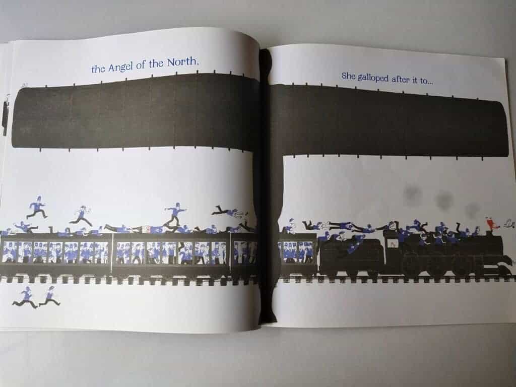The Queen chased along the Angel of north via a train.